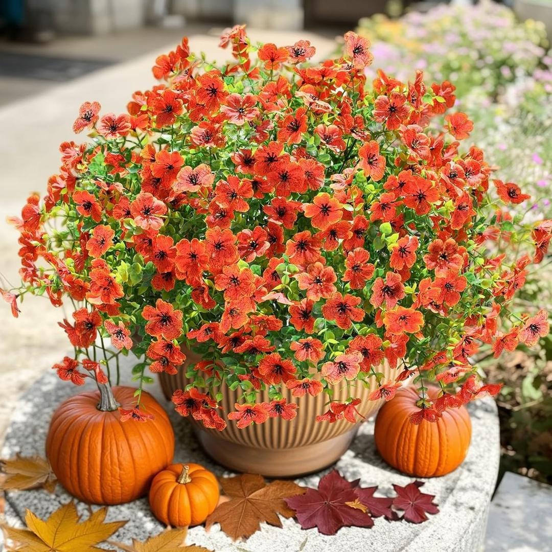 2 x 16 Bundles Artificial Mums for Outdoors Garden Home Decoration Fake Mums Decoration UV Resistant Lifelike Faux Silk Daisy for Outside Home Planter Front Porch Patio Thanksgiving Decor Thanksgiving