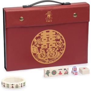 Yellow Mountain Imports Mahjong Bundle - Chinese Mahjong Set, Classic Ivory and Mahjong Mini-Tiles Stretchy Bracelet
