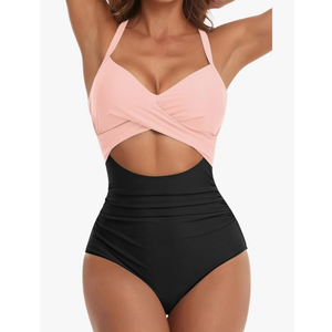 SUUKSESS Women's One Piece Swimsuits Tummy Control Cutout High Waisted Bathing Suit Wrap Tie Back 1 Piece Swimsuit L
