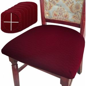 BUYUE Dining Room Chair Seat Covers Set of 6, TPU not Mixed, Friendly Jacquard Fabric Stretch Washable Slipcover for Kitchen Seat Cushions, Burgundy-6PCS