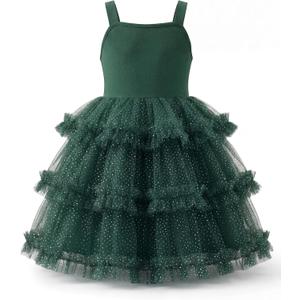 Arshiner Toddler Girls Tulle Dress Tiered Ruffle Fluffy Spaghetti Straps Tutu Dresses Summer Clothes (Green)