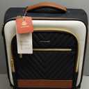 LOVEVOOK Underseat Carry On Luggage Airline Approved, 14 Inch Soft side Suitcases with Wheels, Lightweight Spinner Carry on Suitcase with TSA Lock Weekender (Black/White/Brown)