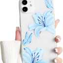 NITITOP Compatible with iPhone 11 Case Clear Cute Butterfly Lily Flower Floral Pattern for Women Girls Full Camera Lens Clear Slim Shockproof Protective Phone Cover - Blue