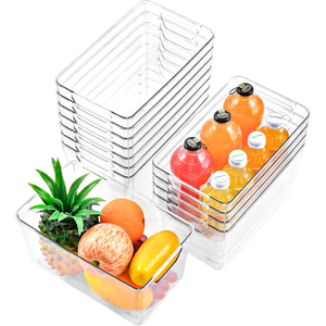 12 Pack Middle Organizers and Storage, Pantry Organization and Storage Bins, Cabinet Organizer, Clear Plastic Storage Containers with Handle，Acrylic Storage Bins for Cabinet, Fridge