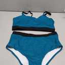 Womens High Waisted Bikini Sets Sporty Crop Top Color Block Swimwear Bandeau Scoop Neck Vintage Two Piece Bathing Suits Size Large, Turqoise 