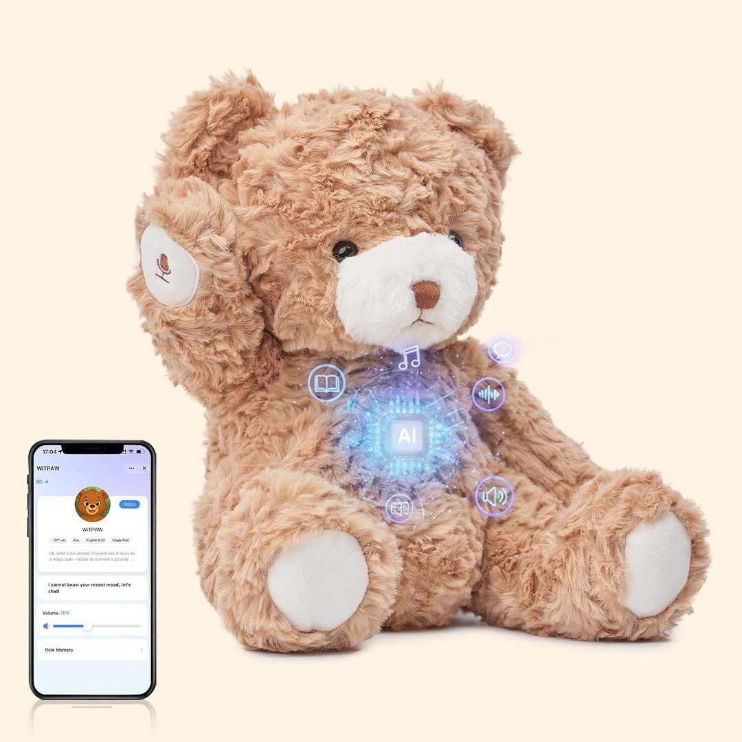 AI Talking Teddy Bear for Kids, Screen-Free Interactive Plush Companion, Gentle Conversation for Bedtime, Play & Emotional Comfort, Soft Gift for Boys & Girls Ages 39, 13 inches
