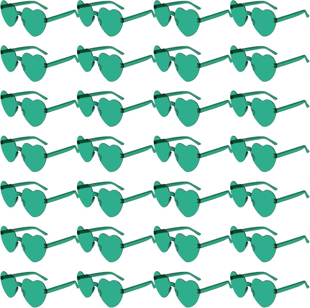28 Pack Heart Shaped Sunglasses for Women Rimless Heart Glasses Bulk Mardi Gras Candy Color Sunglasses for Party
