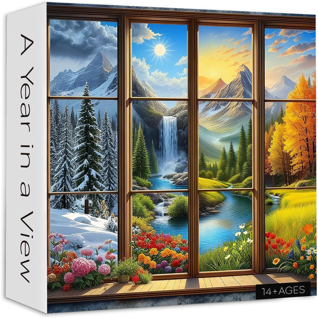 PICKFORU Season 1000 Piece Puzzle for Adults, A Year in a View Jigsaw Puzzles, Nature Art Mountain Scenery Puzzle as Wall Decor