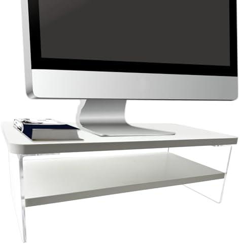 TINOMAR Monitor Stand Riser, Wood and Acrylic Monitor Stand Riser for Desk for iMac, Laptop, White, 2 Tier (20''x8''x5.4'') TINOMAR Monitor Stand Riser, Wood and Acrylic Monitor Stand Riser for Desk for iMac, Laptop, White, 2 Tier (20''x8''x5.4'')