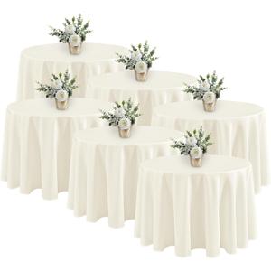 Fitable 6 Pack Ivory Round Tablecloths - 120 Inches in Diameter - Stain Resistant and Washable Table Clothes, Polyester Fabric Table Covers for Wedding, Party, Banquet, Formal Events