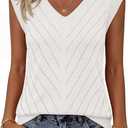 MEROKEETY Womens Summer V Neck Knit Tank Top 2026 Spring Sleeveless Sweater Vest Business Casual Shirt Outfit Fashion Clothes (White, L)
