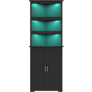 TEENFON Corner Cabinet, Tall Corner Hutch with 5 Shelves & 2 Doors, Bathroom Cabinet with Adjustable Shelf, for Living Room, Kitchen, Bathroom, Black