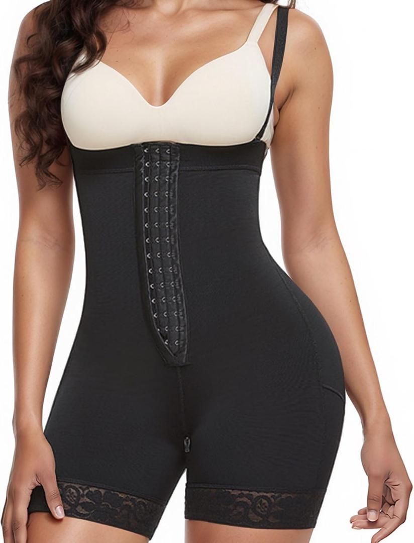 QFE Shapewear for Women Tummy Control Adjustable Detachable Strap Body Shaper Butt Lifter Bodysuit Waist Shaping Hip (Black, L)