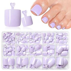 Bellelfin Purple Press on Toenails for Women, 160 pcs Glossy Toe Press on Nails Full Cover Toe Nail Press ons, Short Square Toenail Press ons, 16 Sizes of Acrylic Fake Toe Nails