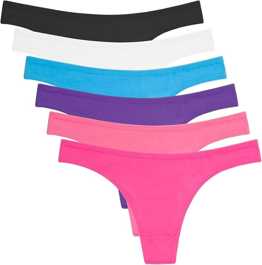 ANZERMIX Women's Breathable Cotton Thong Panties Pack of 6 (Large)