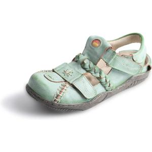 TMA EYES Women's Braided Closed-Toe Leather Sandal (6.5, Green)