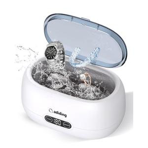 Adiding Jewelry Cleaning Machine, 650mL Ultrasonic Glasses Rings Cleaner Professional Denture Coins Watch Cleaner with 5 Digital Timer Degas Mode Diamond Earrings Necklaces (Blue)