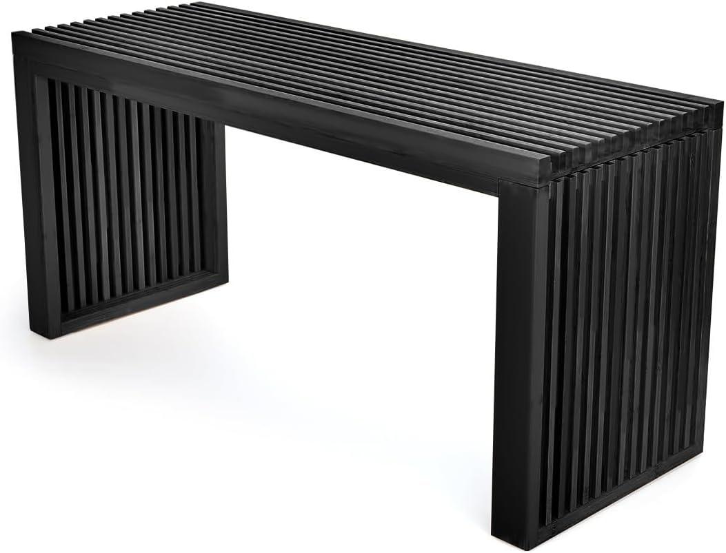 Bamboo Dining Bench, 35 inch Farmhouse Decor Indoor Kitchen Table Bench, Entryway Shoe Rack Bench, Outdoor Bench, Solid Bamboo Benches for Living Room, Hallway, Bedroom, Bathroom (Long, Black)