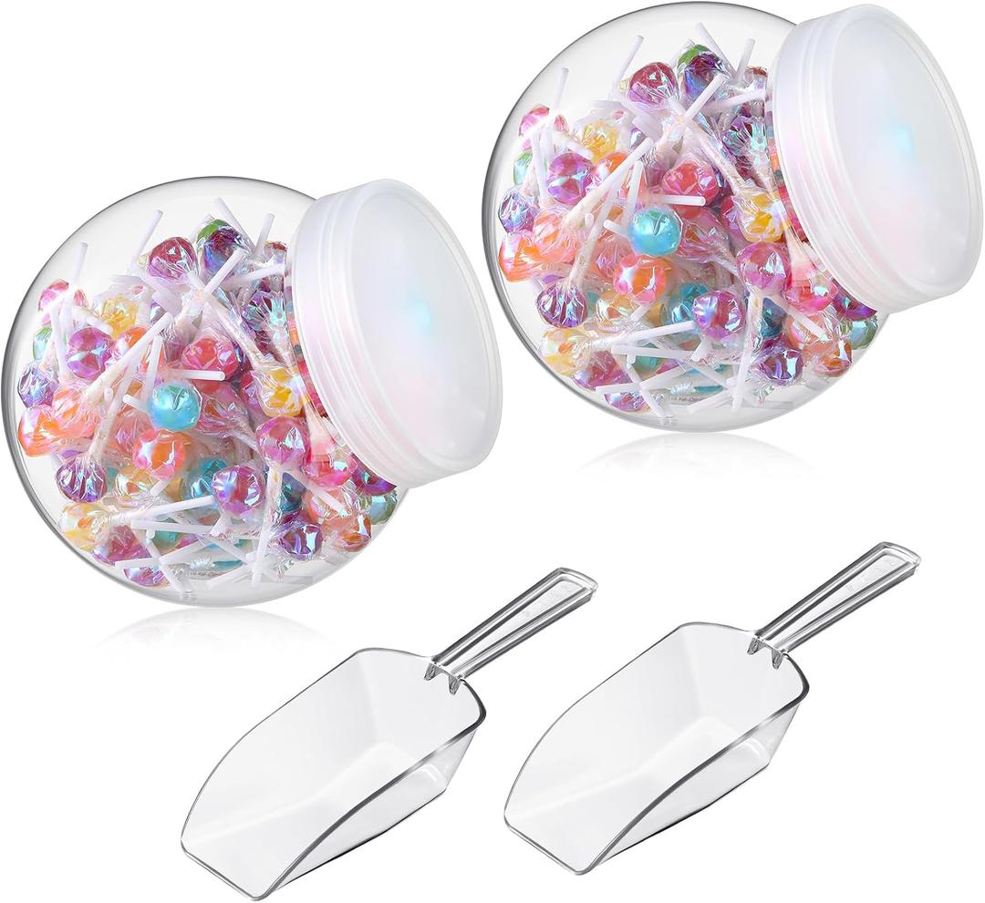 Umigy 2 Sets Plastic Candy Jars with Lids and Candy Scoops 84.5 oz Clear Candy Containers Candy Buffet Containers Set Plastic Cookie Jars for Kitchen Counter Decorative Party Table Buffet Display, 7.87 x 2.36 x 1.38 inches