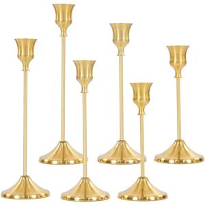 6Pcs Candlestick Holders,Brass Gold Metal Taper Candle Holder for Pillar Candles Sticks Holder for Wedding Fireplace Table Centerpiece Mantel Housewarming Gift