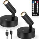 LED Wireless Spotlights Indoor with Remote Rechargeable Uplights with Timer Dimmable CRI 90+ Picture Light Battery Operated Spot Lights Indoor Accent Uplighting for Plant Reading, 2 Pack