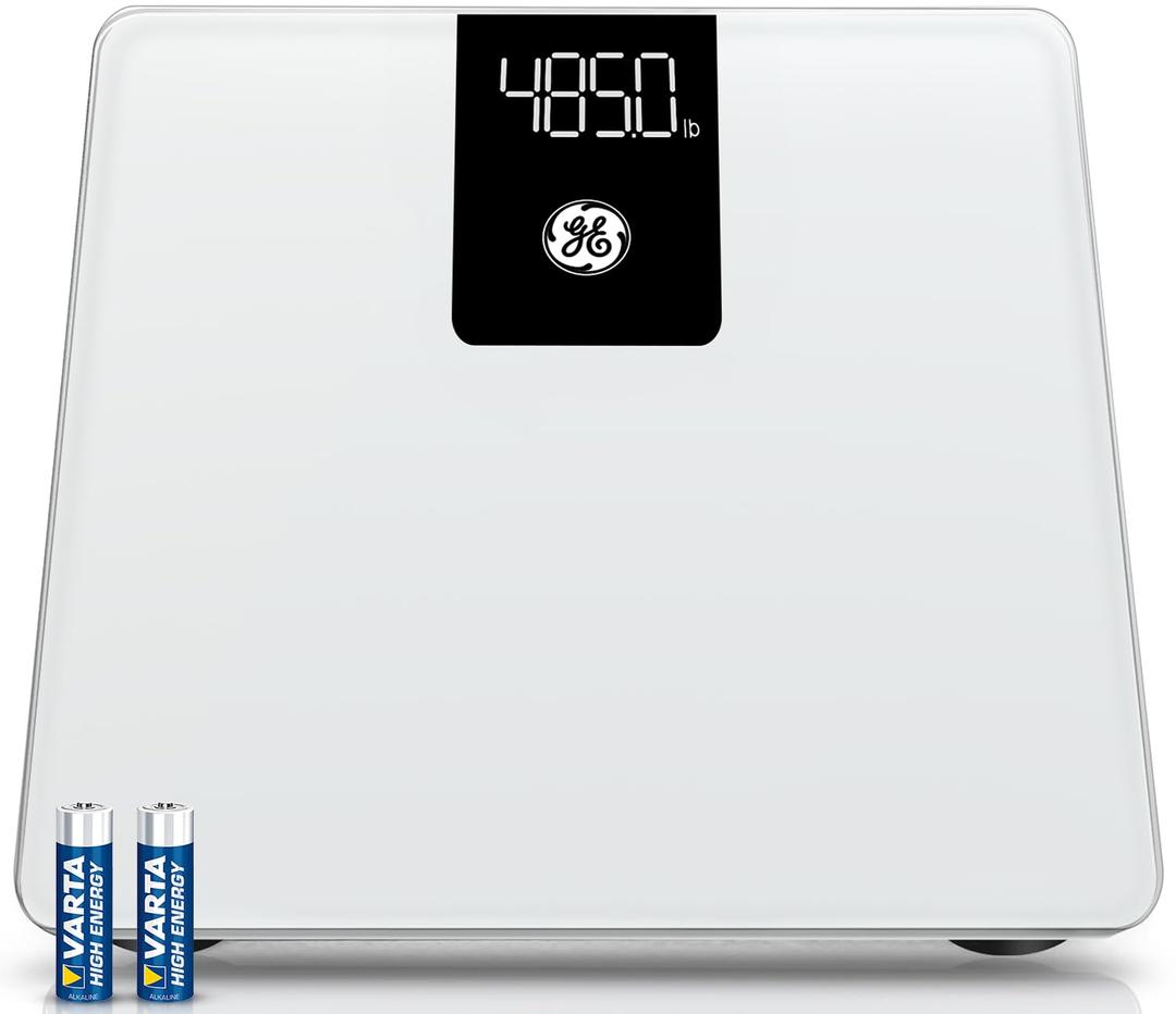 GE Bathroom Scale for Body Weight, Digital Weight Scales 500lb Heavy Duty Measuring Device for People Accurate BMI Weighing Machine with Bluetooth, White