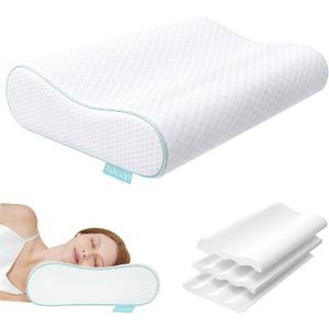Cervical Neck Pillow, Side Sleeper Pillow for Neck Pain Relief, Adjustable Contour Pillow for Sleeping, Ergonomic Memory Foam Pillow, Orthopedic Cooling Pillow Back Stomach Sleeping, Queen Size (Queen Size: 23.6"L x 13.8"W Medium, White)