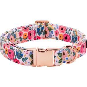 Spring Dog Collar, Blue Floral Print Pet Collars Light Pink Cute Durable Metal Buckle Girl and Boy Dog Collars Adjustable for Small Medium Large Dogs XS