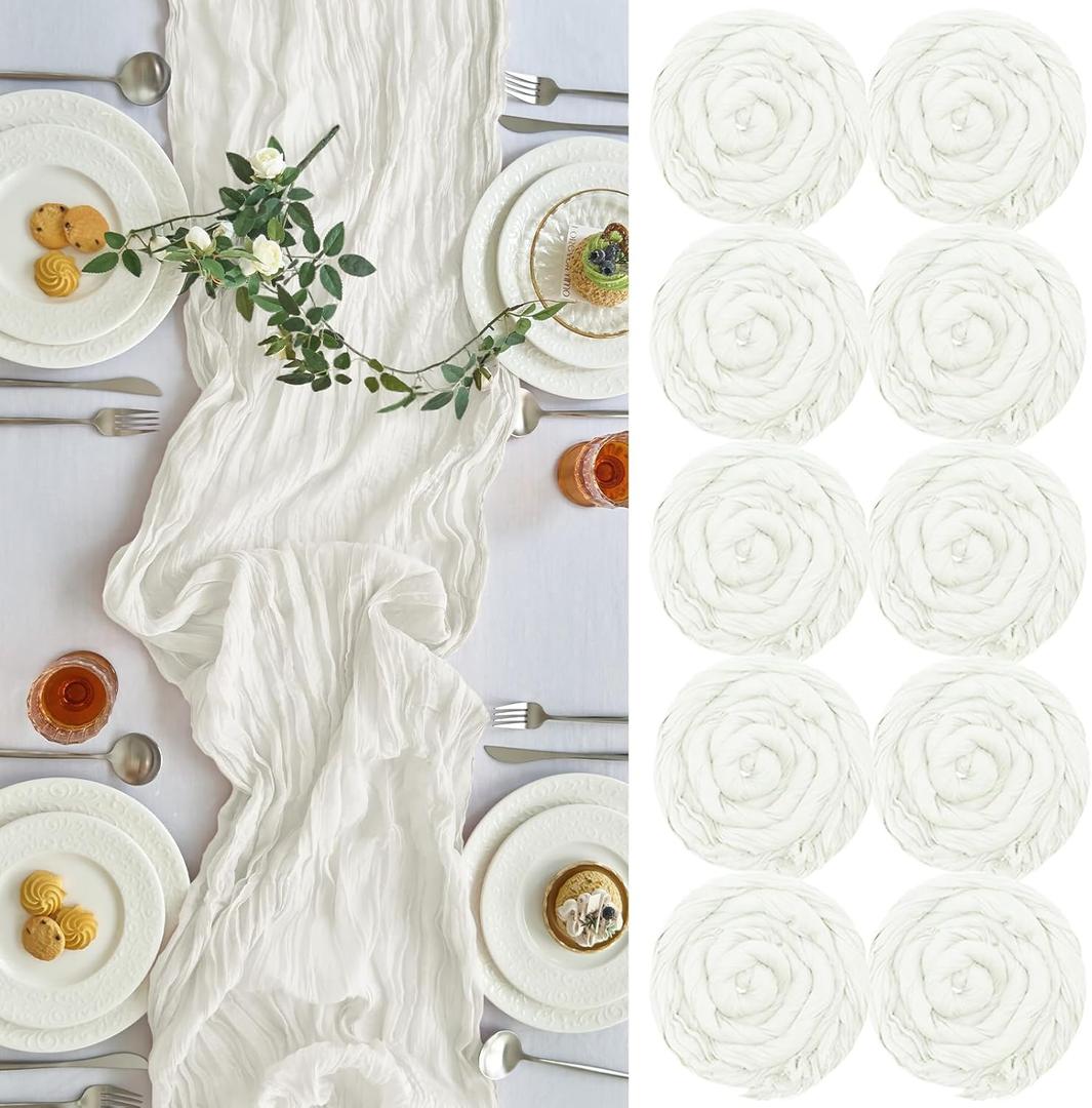 IVAPUPU 10 Pcs Cheesecloth Table Runner - 10ft Ivory White Easter Spring Boho Gauze Cheese Cloth Table Runners for Baby Shower Decoration Wedding Party Garden Farmhouse