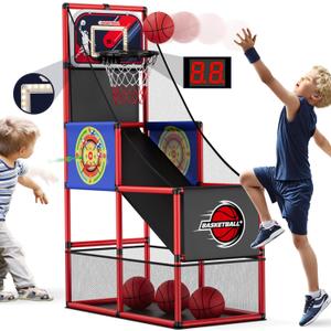 Basketball Arcade Game Indoor Outdoor, Kids Basketball Hoop with 4 Balls & Pump, Single Shot Basketball Game at Home, Carnival Games Sport Toys for Boys Girls Teens