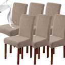 Genina 100% Waterproof Dining Room Chair Covers Set of 6 Stretch Kitchen Chair Covers Parsons Chair Slipcovers for Dining Room Chair Protector Cover, Removable, Washable (Leaf Pattern-Taupe)