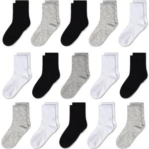 Toddlers Kids Crew Socks 15 Pairs Boys Girls Socks Casual Athletic Dress Socks for Kids 1-14 Years