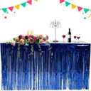 4 Pack Metallic Foil Fringe Table Skirt Tinsel Party Table Skirt Banner for Parade Floats Mardi Gras Party DecorationL108 inH 29in (Blue)
