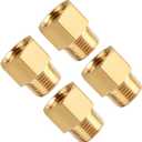 SUNGATOR 4-Pack 1/2 Inch Male x 1/2'' Female Brass Pipe Fitting Adapters, 1/2'' NPT Male to Female Adapters, 1/2'' Brass Pipe Extension Fittings for Shower Head