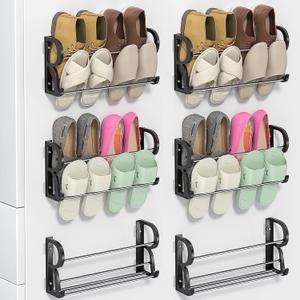 6 Pieces Wall Mounted Shoe Rack with Sticky Hanging Mounts Hanging Wall Shoe Storage Organizer Holder Shelf Hanger for Closet Door(15.7 x 8.7 x 4.3'')