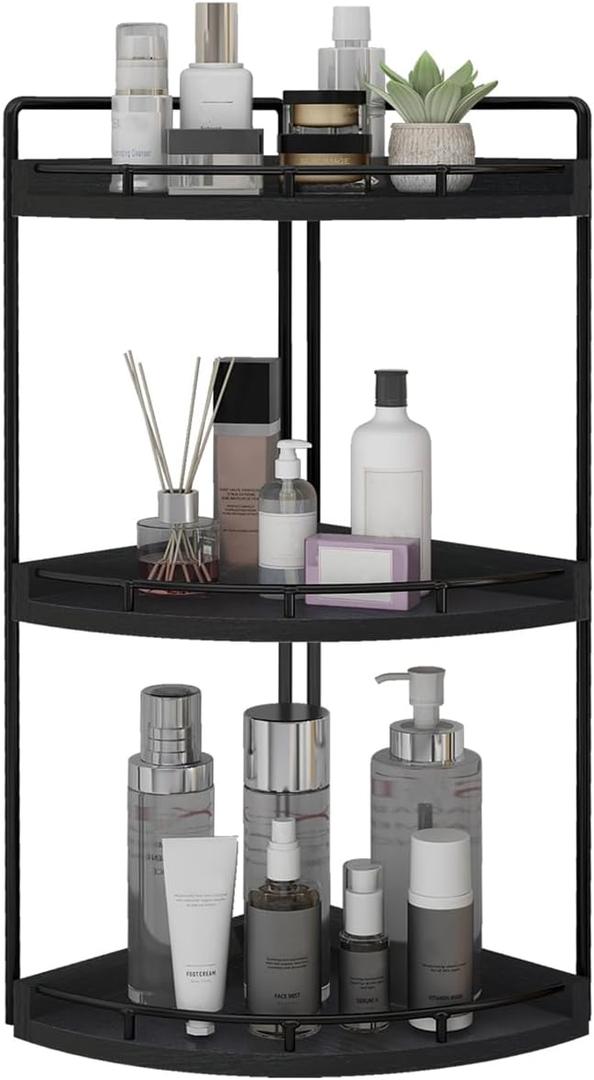 Dorhors 3-Tier Corner Bathroom Organizer Countertop for Storage,Vanity Tray,Wood Counter Organizer for Kitchen,Bathroom,Dresser (Black)