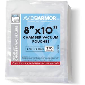 Avid Armor Chamber Vacuum Sealer Bags  Heavy Duty, BPA-Free, Pre-Cut Chamber Vacuum Bags for Food Preservation, Freezer Storage, Sous Vide and more, 250/Pack (8x10)  Multi-Use Vacuum Bags