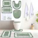 Nuanchu 6 Pcs Sage Green Bathroom Rugs Set with Eucalyptus Leaves Hand Flowers Towels Non Slip U-Shaped Fresh Toilet Rug Water Absorption Bath Mat for Bathroom Bedroom Living Room