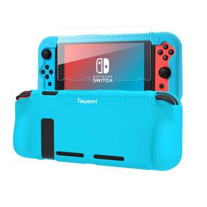 Teyomi Protective Silicone Case for Nintendo Switch, , 2 Storage Slots for Game Cards, Shock-Absorption & Anti-Scratch (Blue)