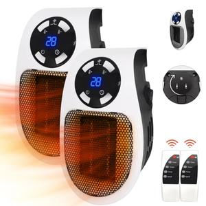 2PCS Ecowarm Plug in Heater, 500W Wall Outlet Electric Space Heater as Seen on TV, Small Portable Space Heater with Adjustable Thermostat & Timer & Led Display for Office Bathroom Bedroom Indoor Use