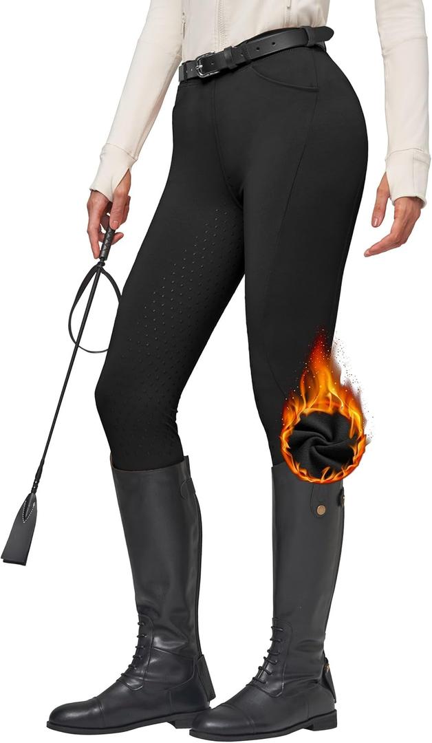 Willit Women's Fleece Riding Breeches Winter Horse Riding Pants Tights Equestrian Thermal Schooling Tights (Medium, Black)