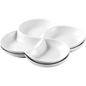 Bruntmor 8.5 inch Ceramic 4-Section Stackable Serving Tray in White, Set of 2 Appetizer, Snack, Dessert Platters | Reusable, Perfect for Dinner party, BPA-free, Oven and dishwasher Safe
