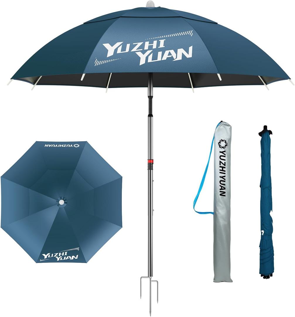 Exclusive Black Coating Outdoor Patio Umbrella, 6.5FT/7.2FT Adjustable Tilt Sun Shade Beach Table Umbrella, Heavy-Duty Nylon Canopy & Carry Bag, UV Protection Yard Umbrella for Fiushing Pool Garden (Blue)