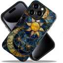 Generic Case Compatible with iPhone 15 Pro - Glossy Hybrid Durable Shockproof Phone Cover,Cases for Woman Girl - Moon Stars Celestial Glass