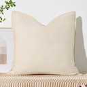 ORTIGIA 26x26 Linen Flange Edge Pillow Cover, Beige Decorative Square Throw Pillow Covers, Farmhouse Vintage Boho Solid Color Pillow Cushion Case for Bed Couch Sofa Bench Living Room, ONLY Cover