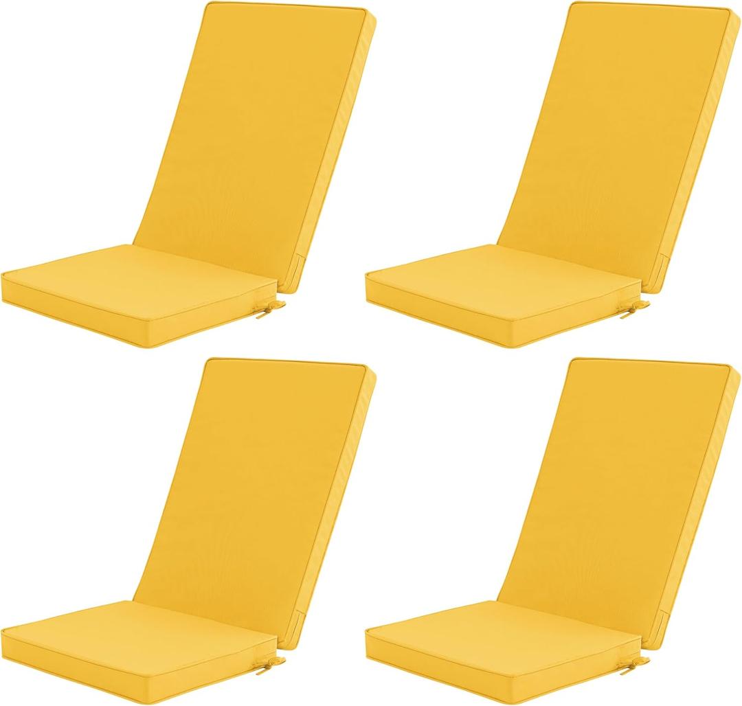 Outdoor Adirondack Chair Cushions Set of 4 - Removable Covers, Water-Repellent, Fade-Resistant, Non-Slip Bottom & Securing Straps, Universal Fit for Most Adirondack & Rocking Chairs - Yellow, 45''x20''