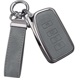 YO&YOYE Compatible with Lexus Key Fob Cover with Keychain Leather Key Case Protector Fit for RX ES GS LS NX RS GX LX RC LC (Model 1, Grey)