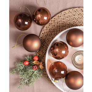 DN DECONATION 3 PCS Christmas Ball Ornaments – 3” Brown Glass Hanging Ball Ornaments Set for Christmas Tree with Shimmering Gold Lines, Winter Decor Holiday Decorations Xmas Gifts