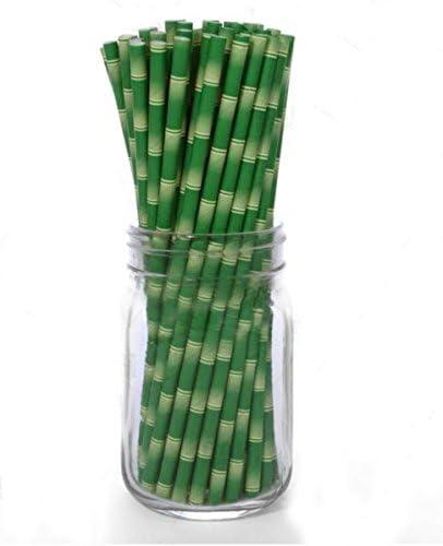 Bamboo Print Biodegradable Drinking Paper Straws for Party Box of 100