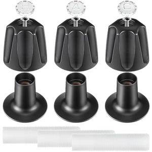Enhon Bathtub and Shower 3 Handle Remodel Trim Kit Compatible with Pfister Verve Tub Shower, Faucet Knob Replacement Include 1 Hot 1 Cold 1 Diverter and 3 Flanges (Matte Black)